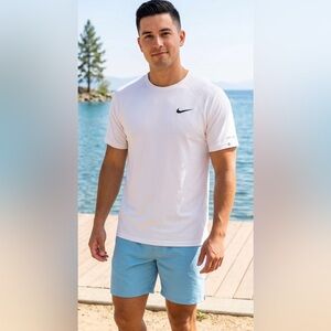 Nike Swim Men’s Dry Fit UPF40+ Short Sleeve White Shirt Size Small